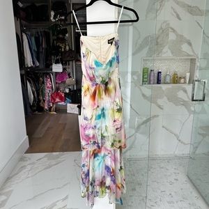 Hi-lo silk, strapless dress in pastel colours!!